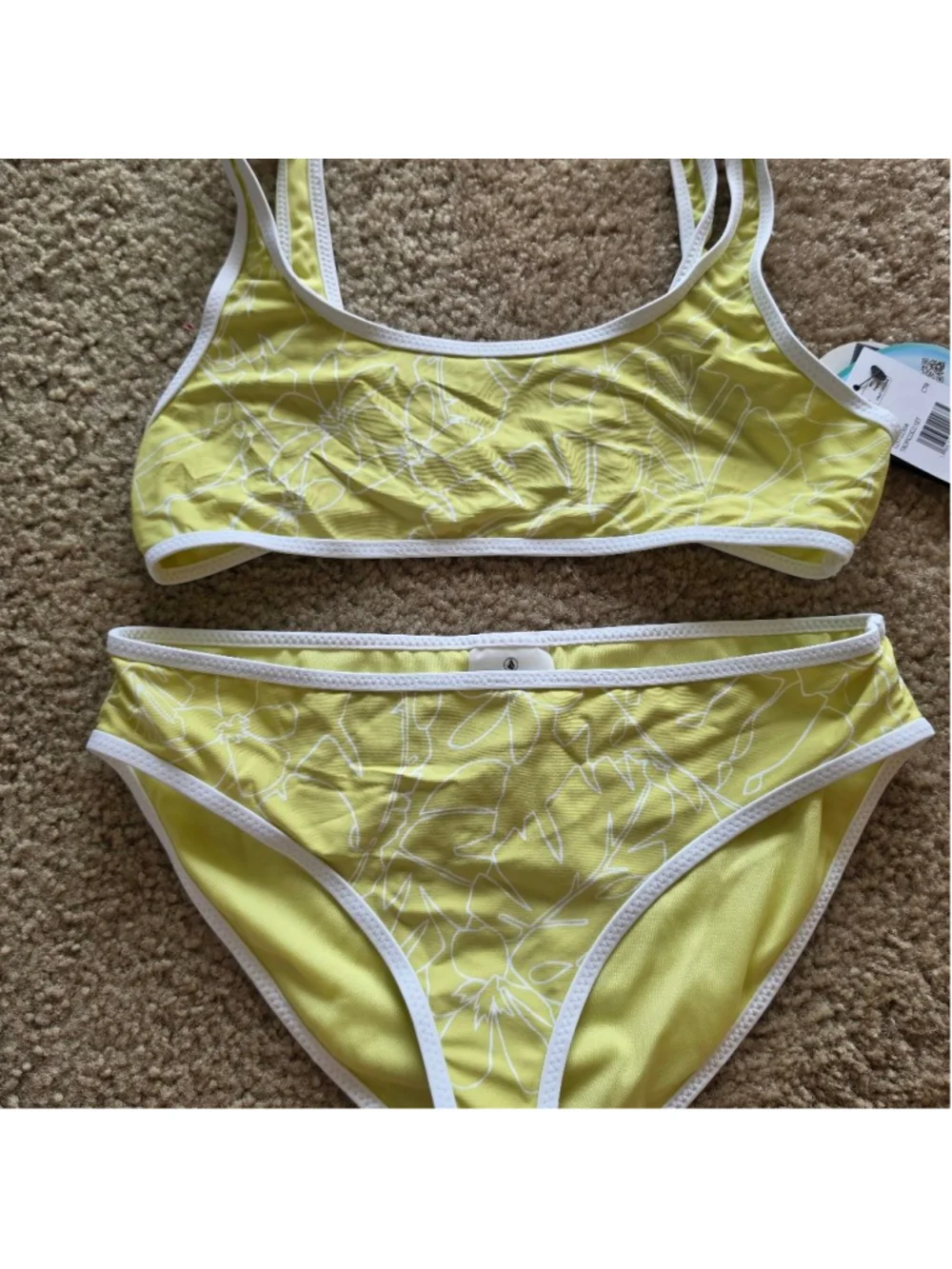 Volcom Girls Yellow White Tropical Floral Bikini Set Size 14